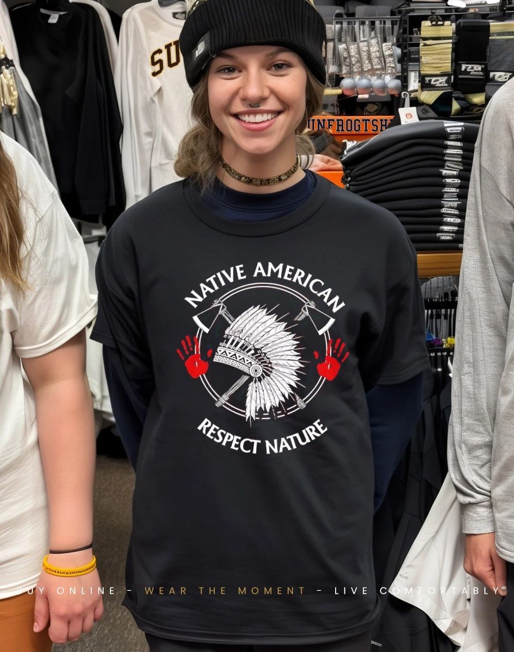 Chief headdress and tomahawk respect nature shirt