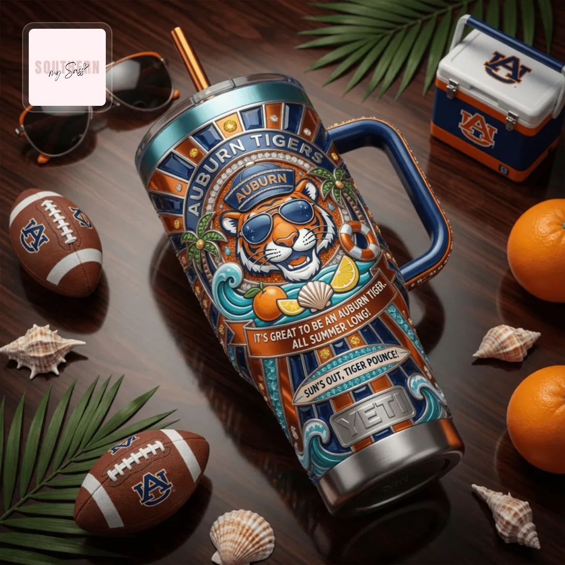 Auburn Tigers YETI 40oz Summer Beach Insulated Tumbler with Handle