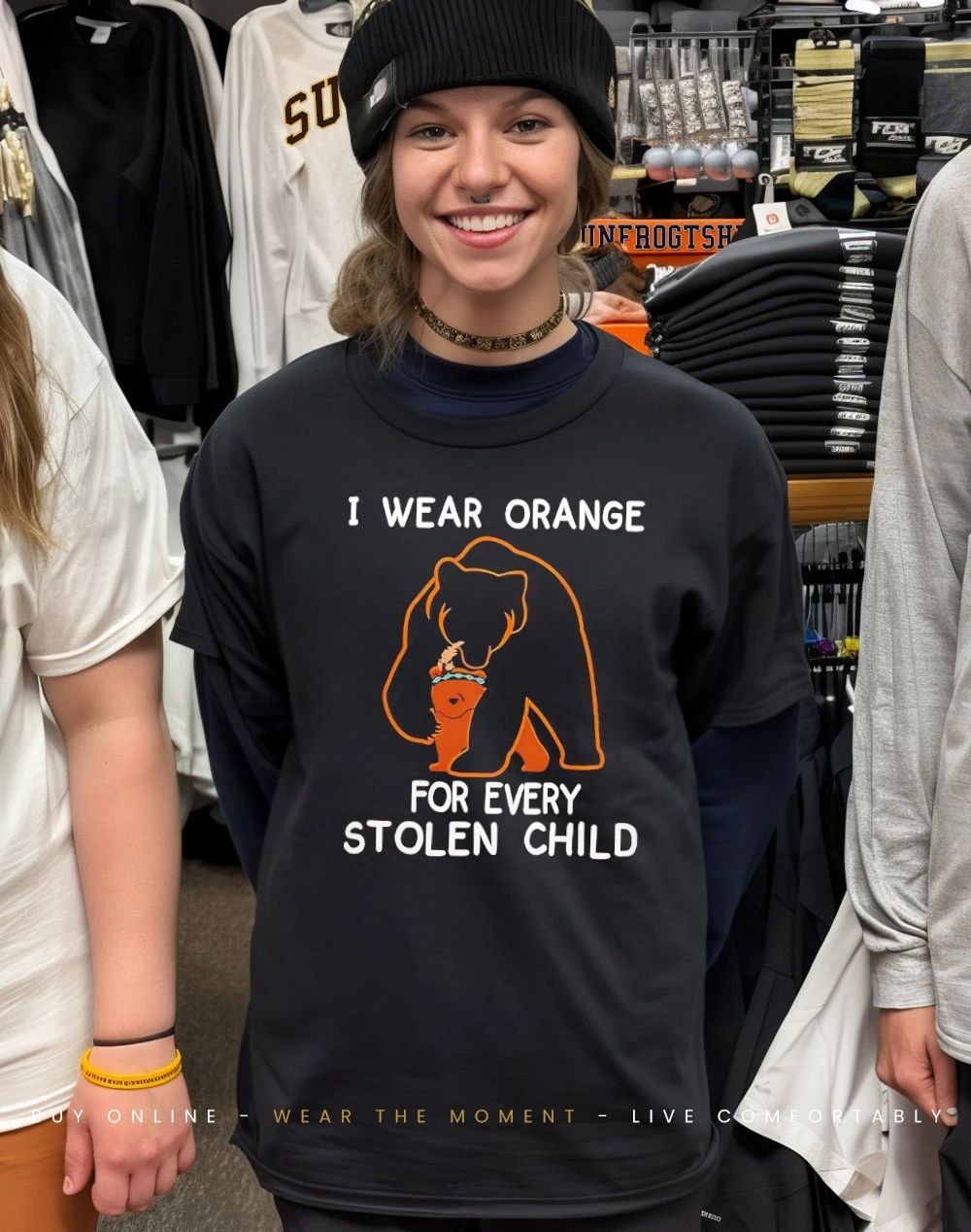 Bear and cub I wear orange for every stolen child shirt