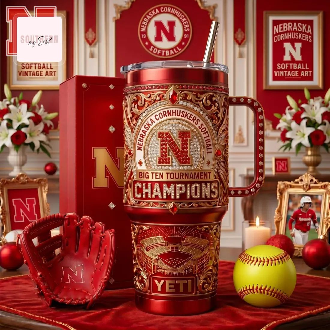 Nebraska Cornhuskers Softball Big Ten Champions Commemorative YETI Handled Tumbler