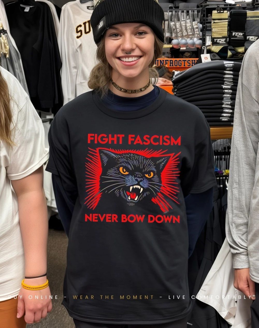 Black cat fight fuck never bow down shirt