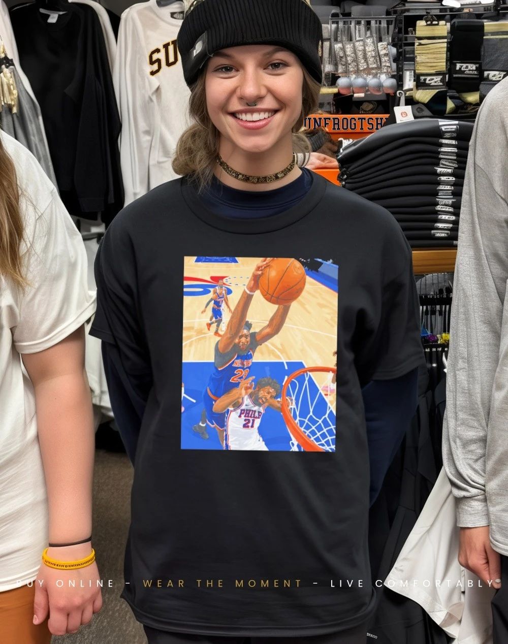 Mitchell Robinson alley-oop dunk Joel Embiid shirt