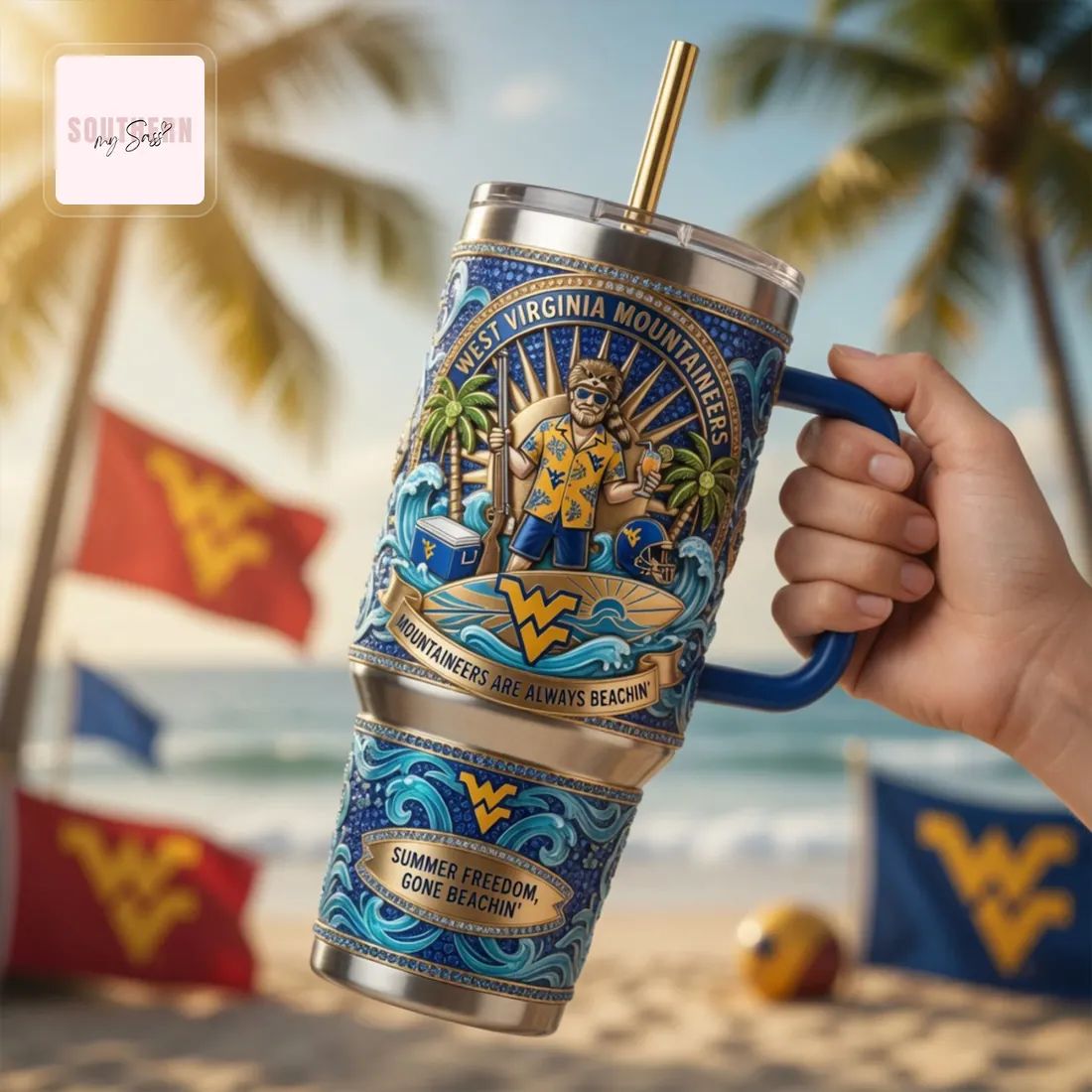 West Virginia Mountaineers 40oz Summer Tailgate Collector’s Edition Insulated Tumbler With Handle