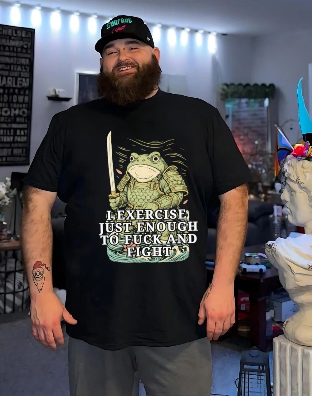 Samurai frog I exercise just enough to fuck and fight shirt