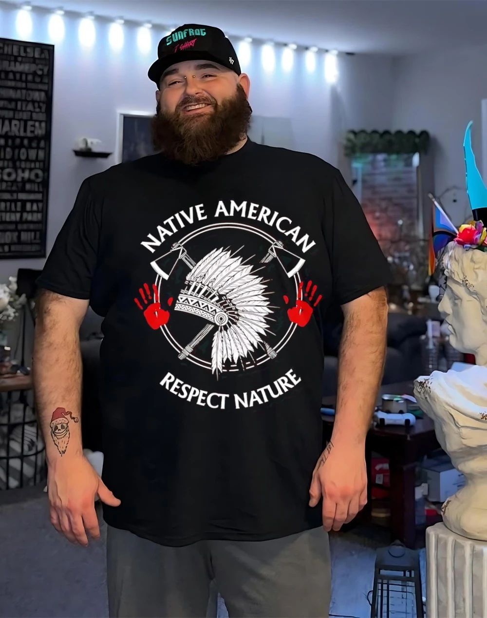 Chief headdress and tomahawk respect nature shirt