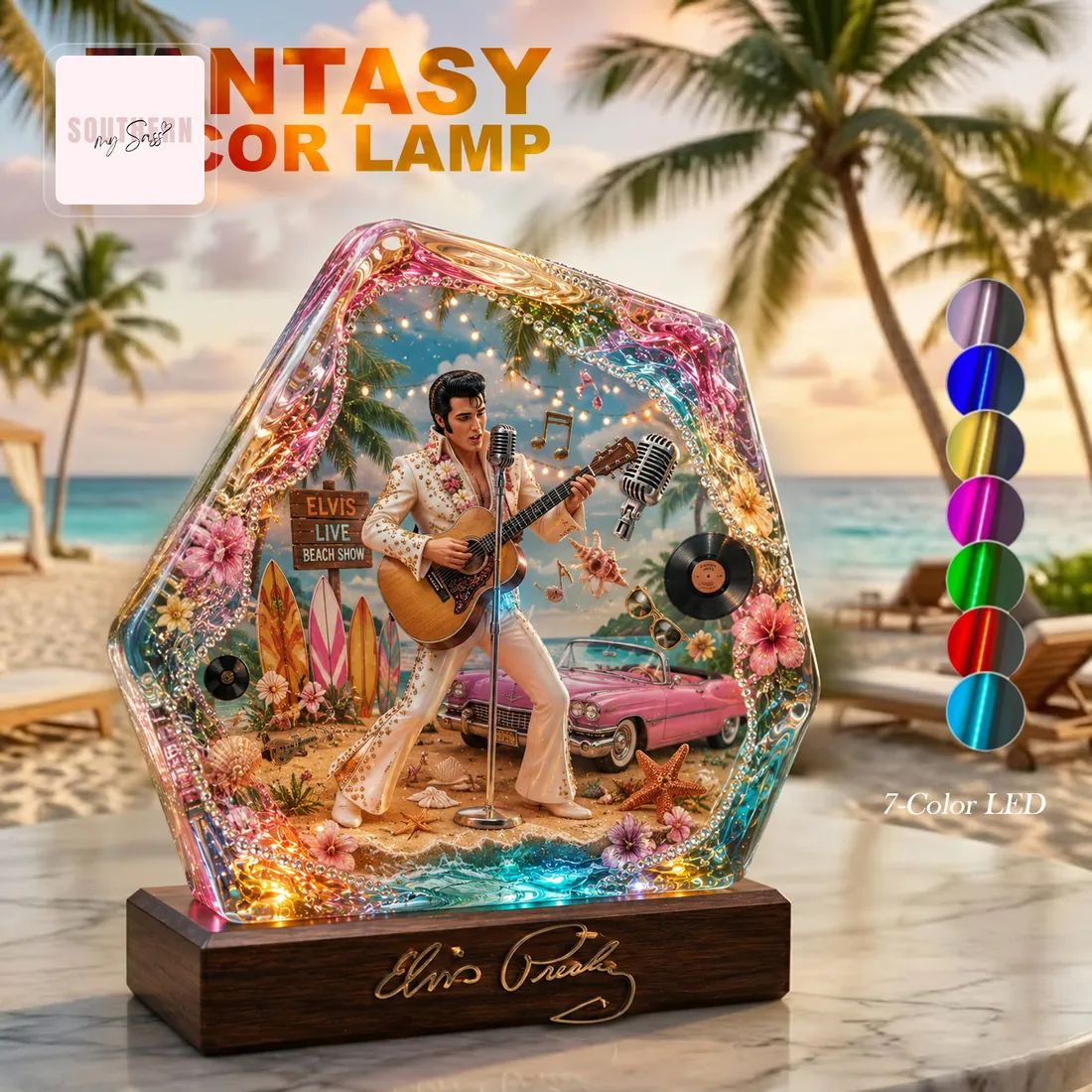 Elvis Presley Fantasy Beach Scene Decor Diorama