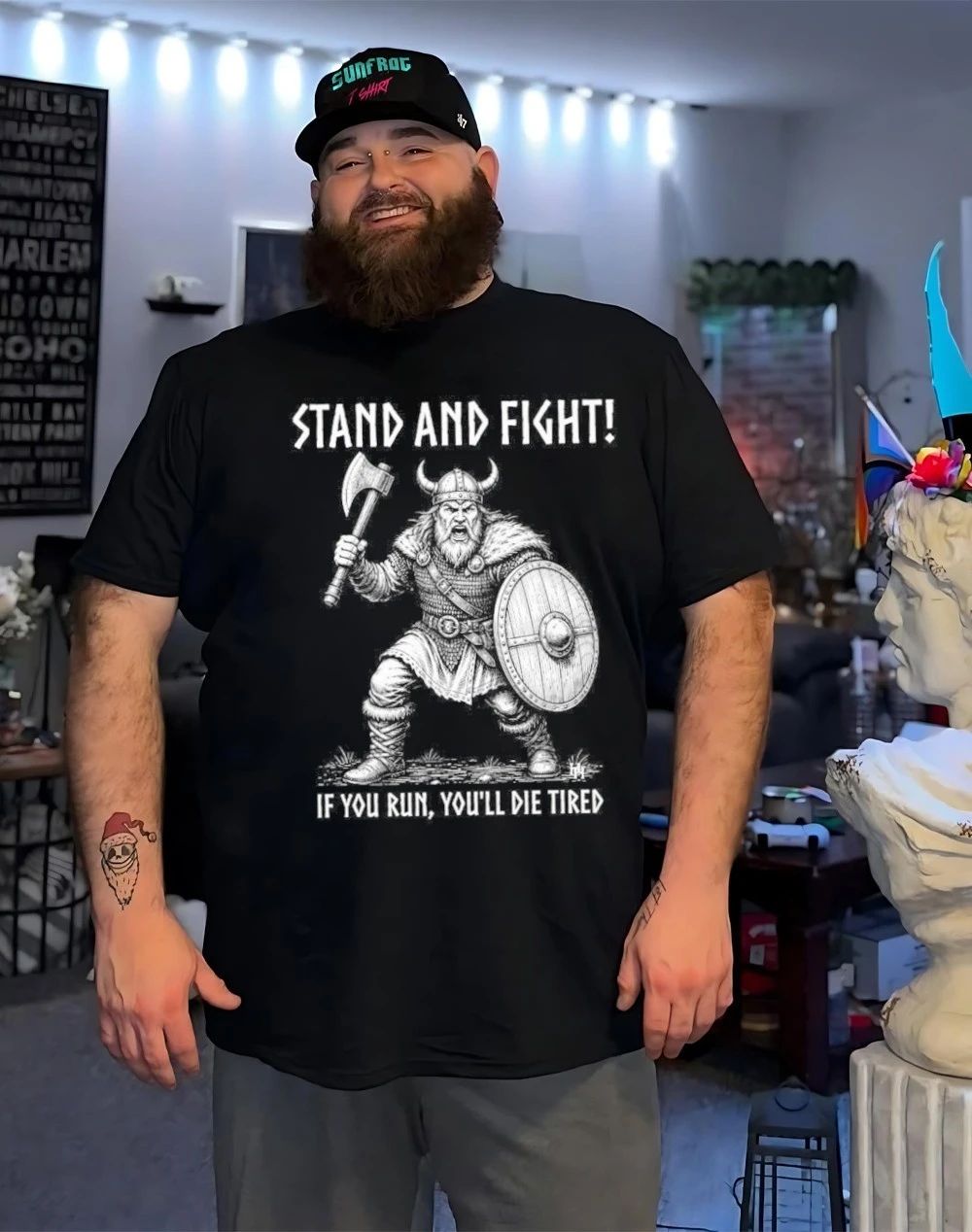 Viking stand and fight if you run you’ll die tired shirt