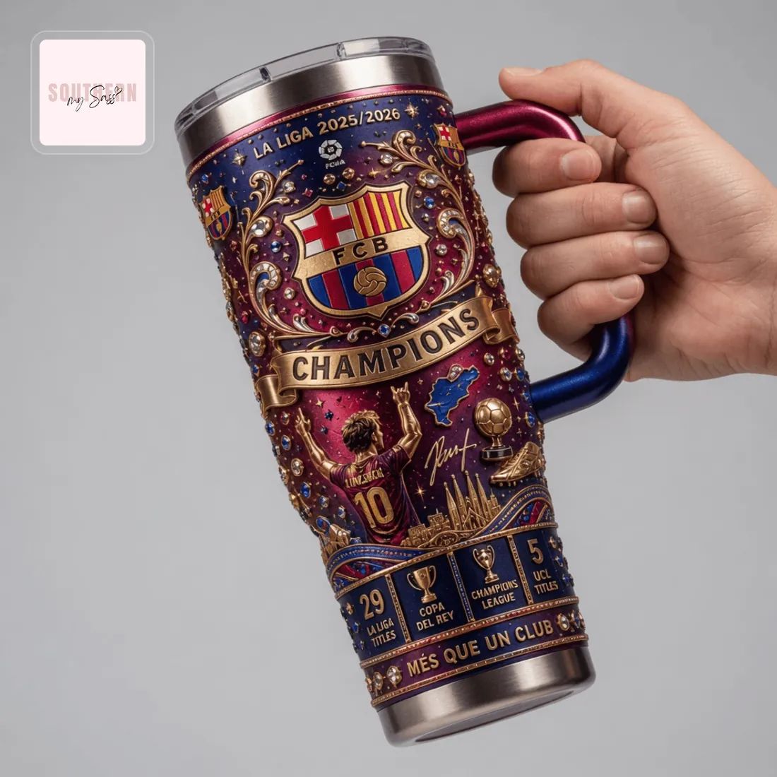 FC Barcelona 29th La Liga Champions 2025-2026 Premium 40oz Insulated Tumbler with Handle