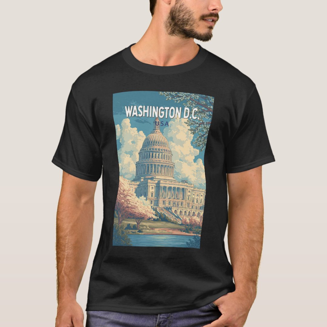 Washington DC Capitol Travel Art Vintage